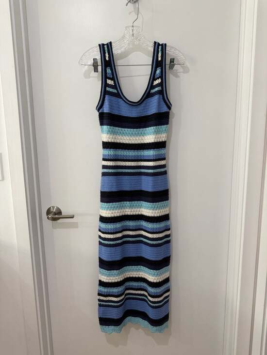 Haute Hippie Dresses & Skirts - Haute Hippie Style Women's Blue Multi-Color Striped Crochet Knit Sleeveless Body